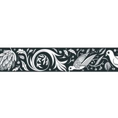 a black and white wallpaper border with birds, flowers and leaves on it's borders