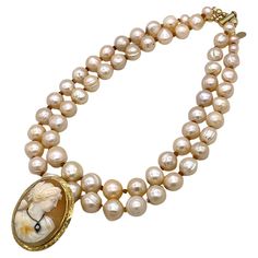 This is an antique cameo clip on baroque pearl necklace. This double strand necklace was created with up to 15mm peach tone baroque pearls and 14K gold filled components. We added a new solid 14K gold clasp on this classical diamond cameo brooch (1.5 x 1.88 inch) to match it's 14K frame. So it can be flexible to wear as a simple necklace, brooch or pendant necklace. Our vintage jewelry collection and original creations are all unique listings. We never have multiple copies of anything. So, if you miss the current opportunity you may not get another chance to own the piece you love. It usually takes us one day to ship out orders excepting weekends. We have 20 years of online business and shipping experience. We have quite different inventory for our physical store and online listings, so yo Double Strand Necklace, Baroque Pearl Necklace, Gold Necklace Women, Cameo Brooch, Modern Necklaces, Love Ring, Multi Strand Necklace, Simple Necklace, Gold Jewelry Fashion