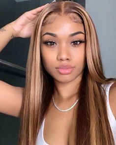 West Kiss Hair 4*4 5*5 Straight Ombre Wigs Pre Colored Highlight Human Hair Wigs Straight Lace Wigs With Customized Highlight Honey Brown Hair, Human Hair Color, Honey Blonde Hair, Front Lace Wigs Human Hair, Hair Inspiration Color, Straight Human Hair, Baddie Hairstyles, Hair Inspo Color, Blonde Highlights