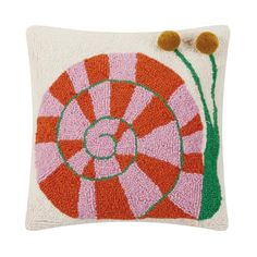 Snail's Pace W/Pom Pom Eyes Hook Pillow Hook Pillow, Hooked Pillow, Wood Fuel, Eye Hook, Elegant Accessories, Cotton Velvet, Accent Pillow, Punch Needle, Pillow Design