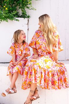 Haven Dress – Ivy City Co Multicolor Maxi Floral Dress For Brunch, Spring Orange Printed Maxi Dress, Orange Printed Maxi Dress For Spring, Ivy City Co, Cream Dress, Flutter Sleeves, Floral Maxi, Floral Maxi Dress, Waist Tie