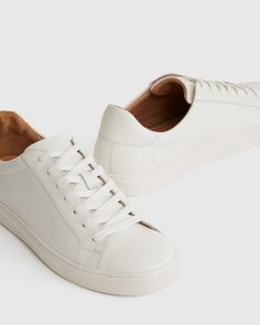 Iconic everyday style incoming… Crafted with full-grain calfskin leather and a soft cotton lining, our 100% Leather Everyday Sneaker is the best low-top in town. Featuring a super plush and comfortable insole for all-day comfort and a versatile low-top silhouette that can be dressed up or down. It’s the classic sneaker you’ll want to wear anywhere and everywhere.  | Quince | Women's Everyday Sneaker in White, Size 9.5, Leather Everyday Fall Sneakers With Gum Sole, Fall Everyday Sneakers With Gum Sole, Casual Leather Sneakers For Everyday, Comfortable Leather Sneakers For Everyday, White Casual Sneakers For Everyday Use, Classic Plain Toe Sneakers For Fall, Fall Everyday Sneakers With White Sole, Spring Low-top Leather Footbed Sneakers, Spring Low-top Sneakers With Leather Footbed