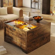 a coffee table made out of an old trunk