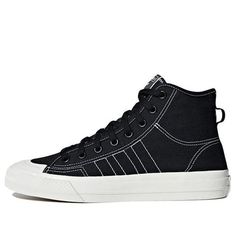 adidas Nizza RF Hi 'Core Black' F34057 (SNKR/Skate/Unisex/Non-Slip/High Top/Wear-resistant) Black Adidas Shoes High Tops, Black Sporty Skate Shoes With Vulcanized Sole, Black Adidas Lace-up Skate Shoes, Black Adidas Logo Lace-up Skate Shoes, Sporty High-top Sneakers With Vulcanized Sole For Outdoor, Sporty High-top Sneakers For Outdoor Activities, Black Lace-up Skate Shoes Athleisure Style, Black Lace-up Skate Shoes Athleisure, Adidas Black Skate Shoes For Skateboarding