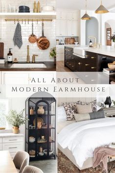 all about modern farmhouse style in the kitchen and dining room, including an open shelving unit