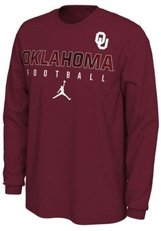 Show off your team pride in this Oklahoma Sooners Crimson Football Long Sleeve T Shirt! This Oklahoma Long Sleeve Tee features a screen print team name and logo with Football below on front chest. Make sure everyone knows you root for the Sooners with this Crimson Oklahoma T Shirt. Boomer Sooner! Breathable cotton material, Athletic fit, Tag-less collar, Crew neckline, Iconic Nike Swoosh on left shoulder, Screen print of team graphic on front chest, 100% COTTON Nike Fan Apparel Tops For Football Season, Nike Tops For Football Season Fan Merchandise, Nike Tops With Graphic Print For Football Season, Nike Varsity Tops For Game Day, Football Season Fan Apparel Jersey Tops, Nike Tops In Football Team Colors For Football Season, Nike College Tops With Team Logo, Nike Tops For Football Season In Team Colors, Nike Tops With Letter Print For Football Season