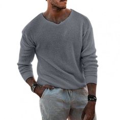 Solid Knitted Casual Sweater | The Urban Clothing Shop™ Autumn Sweaters, Mens Pullover Sweater, Sweaters Men, Slim Fit Sweater, Fitted Jumper, Men's Pullover, Comfortable Sweater, Classic Sweater, Streetwear Men