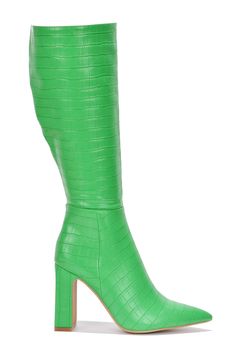 Green boots Faux crocodile Zipper enclosure on inside Block heel 4" heel Fit: True to size. Crocodile Boots, Green Crocodile, Comfort Fashion, Green Snake, Green Boots, Say What, Easy Wear, Shoe Box, High Boots