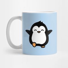 a coffee mug with a cartoon penguin on it