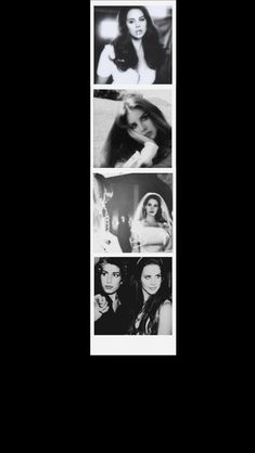 black and white photo collage with four different women in the same image, including one woman