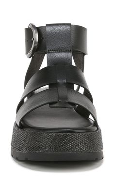 Woven detailing highlights the platform sole of a standout sandal topped with smooth faux-leather straps. 2" heel; 1 1/4" platform Adjustable ankle strap with buckle closure Synthetic and textile upper/synthetic lining and sole Imported Modern Adjustable Platform Sandals, Platform T-strap Synthetic Sandals, Leather T-strap Platform Sandals, Adjustable Leather Platform Heels, Adjustable Platform Sandals In Synthetic Material, Perfume Gift Sets, Fragrance Gift, Framed Fabric, Fragrance Gift Set