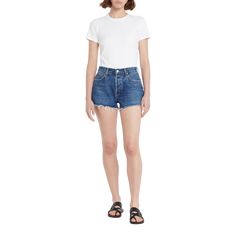 AGOLDE "Parker" shorts featuring a raw hem in dark-wash denim  Five-pocket style Mid-rise Relaxed fit Button/zip fly; belt loops Cotton Imported Dark Wash Cutoff Shorts With Belt Loops, Long Shorts, Dark Wash Denim, White Denim, Mid Rise, Denim Shorts, Tops Designs, Organic Cotton, Relaxed Fit