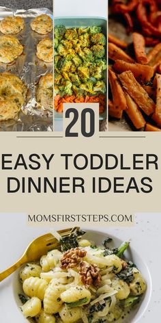 This pin features 4 images highlighting 20 easy meal ideas for toddlers. Perfect for busy parents looking for healthy and quick dinner recipes tailored for young children. These toddler-friendly meals will excite both you and your little one at mealtime.