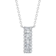 14K gold with 0.56-carat channel set natural baguette diamond necklace. Model Number: SDL55024787WY Baguette Diamond Necklace, Necklace Model, Studded Necklace, Eternity Band Ring, Deco Jewelry, Pendant Rings, Channel Set, Art Deco Jewelry, Baguette Diamond