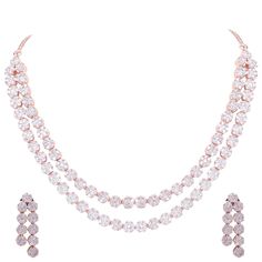 PRICES MAY VARY. Solitaire Double Line Diamond Look Necklace Set. AAA Quality Zircons. Sparkling awesome product with twinkle shine . You can actually see colour sparkles in it. No of Items : 1 Necklace with chain + 1 Pair of Earrings : Chain Length : Approx 15-16 Inches ( 39 - 40 Cms) Plating : Rose Gold Plated for that ever lasting shine. GIFT FOR HER - A perfect gift for Every Princess . Ideal Gift for Loved ones, Wife, Mother, Daughter, Sister. Excellent gift for Birthday, Anniversary, Valen Latest Bracelets, Double Chain Necklace, Earrings Chain, Double Strand Necklace, Traditional Earrings, Stylish Party, Wear Necklaces, American Diamond, Gorgeous Necklaces