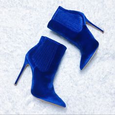 Brand New Never Worn Features A Pointed Toe, Stiletto Heel, Side Elastic Ages Panels And A Lightly Padded Insole For Comfort. Bootie Height: Approx 8.5 Inches Heels Height: Approx 4.5 Inches Blue Pointed Toe Heeled Boots For Party, Blue Ankle-high Heels With 4-inch Heel, Blue Pointed Toe Boots For Formal Occasions, Blue Ankle-high Heels For Party, Ankle-high Blue Heels For Party, Formal Blue Pointed Toe Boots, Blue High Heel Boots For Evening, Blue Pointed Toe Heels For Winter, Elegant Blue Heels For Fall