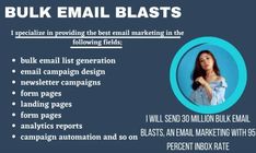 an email marketing flyer with the words bulk email blats in blue and white