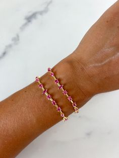 A beautifully detailed 925 Sterling Silver Bracelet with pink colored stones of various cuts. This bracelet is perfect for your daily wrist stack. Finished with a lobster clasp closure and a 1” extender chain Pink Cosmo, Wrist Stack, Bracelet Stacks, Wrist Stacks, Aesthetic Jewelry, Colored Stones, Pretty Jewelry, Jewelry Lookbook, Affordable Jewelry