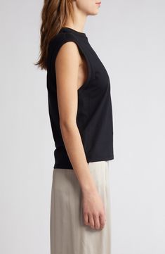 Give your layering technique a little muscle with this sleeveless T-shirt in smooth, soft Supima cotton. 23" length (size Medium) Crewneck Sleeveless 100% cotton Machine wash, tumble dry Imported Cotton Tank Tops Athleisure Style, Sporty Tops For Summer Layering, Black Relaxed Fit Muscle Tee For Everyday, Summer Athleisure Tops For Layering, Black Cotton Muscle Tee For Layering, Sporty Muscle Tee For Summer Layering, Sporty Summer Muscle Tee For Layering, Crew Neck Athleisure Tops For Work, Athleisure Crew Neck Top For Work