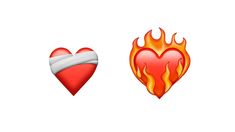 two hearts with different colors and shapes, one is white and the other is red