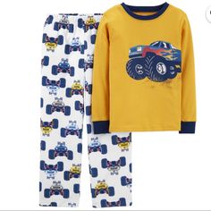 Carter’s Boys Monster Truck Shirt & Pants Pajamas Yellow Long Sleeve Snug Fit Shirt Featuring A Blue Monster Truck With Red And Orange Flames, Matching White Fleece Pants With All Over Monster Truck Print Monster Truck On Shirt Glows In The Dark! New With Tags Carter’s Size: 14 Colors: Yellow, Blue, Red, Orange, White Shirt: 100% Cotton Pants: 100% Polyester New To Poshmark? Use Code Rvalm When You Sign Up And Get $10 Off Your First Order! Casual Long Sleeve Yellow Sleepwear, Yellow Long Sleeve Sets For Pajama Party, Yellow Long Sleeve Sleep Set, Yellow Long Sleeve Sets For Sleepover, Yellow Long Sleeve Sleepover Set, Yellow Cartoon Print Sleepwear, Yellow Cartoon Print Sleepwear For Bedtime, Yellow Cotton Sleepwear With Cartoon Print, Yellow Casual Sets For Pajama Party