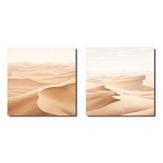 two canvases with sand dunes in the desert, one is white and the other is beige