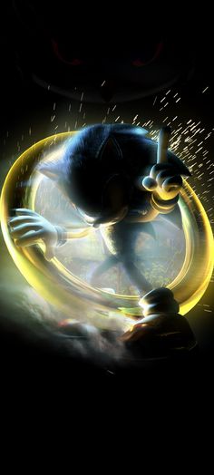 sonic the hedgehog is spinning around in front of a black background with yellow and red circles