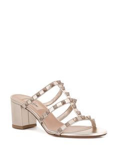 Valentino Garavani Rockstud 60mm Mules - Farfetch Sandals Gold, Valentino Garavani, Calf Leather, Block Heels, Open Toe, Women Wear, Sandals, Fashion Design, Leather