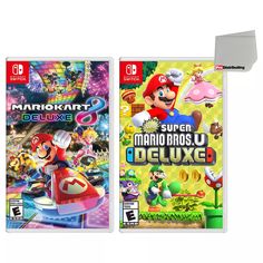 two nintendo wii games, one with mario kart and the other with mario kart