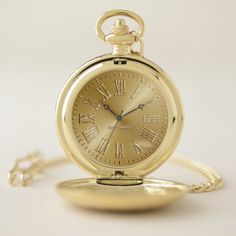 Roman Signature Gold Pocket Watch - stylish gifts unique cool diy customize 50 Golden Wedding Anniversary, Monogram Hearts, Watch Diy, Gold Pocket Watch, Silver Pocket Watch, Flower Watch, Gold Face, Golden Wedding, Gold Gifts