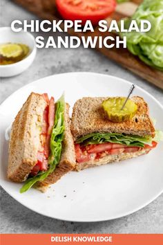 Chickpea Salad Sandwich Vegan Sandwich Ideas, Vegan Chickpea Salad, Chickpea Sandwich, Chickpea Salad Sandwich, Quick Vegan Meals, Sandwich Ideas, Vegan Chickpea, Vegan Bacon, Chick Pea