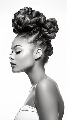 a black and white photo of a woman with braids in her hair