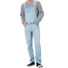 PRICES MAY VARY. Adjustable Shoulder Straps, Belt Loop Men's denim overalls feature a generous, roomy fit with triple stitched seams for added strength Roomy straight legs. Casual Style, Perfect for Daily Wear These generous fit overalls are built for hard work & equipped for comfort & convenience with cross-over high-back shoulder straps, dual button holes in the bib for a pocket watch fob & roomy straight legs that can fit over boots. LONGBIDA Men's denim bib overalls pursue innovation and fas Light Blue Overalls, Bib And Brace Overalls, Blue Overalls, Overalls Men, Mid Waist Pants, Jeans Overall, Solid Color Jumpsuits, Denim Dungarees, Pockets Fashion