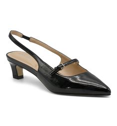 This pointy toe slingback is a mary jane inspired design, sits on a kitten heel Size Info• True to Size Details & Care• Patent (Black) Metallic (Chrome) all manmade materials• Heel style: Block• Toe shape: Pointed• Heel height: 1.65 inch Black Kitten, Pointed Heels, Charles David, Mary Jane Pumps, Flat Sneakers, Black Metallic, Kitten Heel, Black Pumps, Dress With Boots