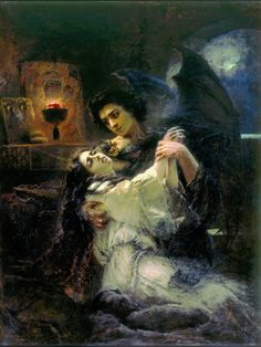 a painting of a woman holding a man