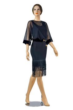 A stretch-mesh transparent blouse 3/4 sleeve Crew neckline Stretch-velour waistband Tee silhouette Latin Fringe Dress, Fringe Latin Dance Dress, Sleeveless Pencil Dress, Belt Blouse, Practice Wear, Mesh Blouse, Dance Fashion, Black Sleeveless, Pencil Dress