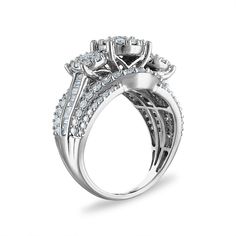 a white gold ring with diamonds on it