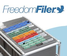 an image of a file cabinet with files in it and the words freedom filterr above it