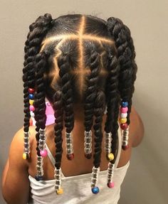 Twist And Beads, Kali Hairstyles, Braids School, Individual Twist, Toddler Braids