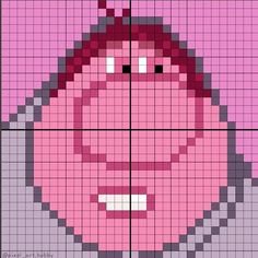 a cross stitch pattern with an image of a woman's face in pink and gray