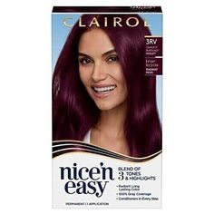 Clairol Nice N' Easy Permanent Hair Dye, 3RV Darkest Burgundy Violet-Free Ship I take the time to represent each item with photos, they are a part of the description. I feel like it helps truly represent the item you will be receiving, and unless stated in the text... this is the exact item you'll be receiving. VERO NOTICE: We are not affiliated or endorsed in anyway by the company mentioned in this listing. All trademarks and copyrights are acknowledged and are used for information purposes onl Burgundy Hair Dye Box, Colors For Hair, Violet Hair Colors, How To Dye Hair At Home, Hairstyles And Colors, Hair Growth Secrets, Violet Hair, Pin Up Hair, Permanent Hair Dye