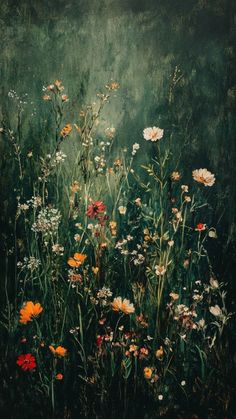 an oil painting of wildflowers and daisies