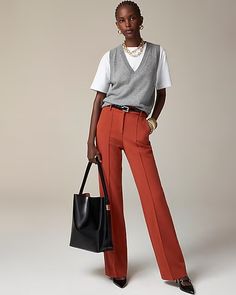 J.Crew: Natalia Pant In Four-season Stretch For Women J Crew Lookbook, J Crew Looks, Red Pants Outfit, Hacks For Women, Styling Hacks, Classic Skirts, J Crew Style, Feminine Blouses, Argyle Sweater