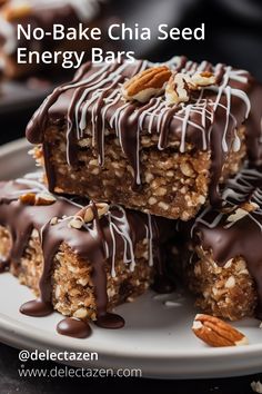 no - bake chia seed energy bars with chocolate drizzle and nuts