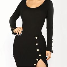 Questions? Leave A Comment Below! Long Sleeve Bodycon Dress With Buttons For Night Out, Long Sleeve Buttoned Bodycon Dress For Night Out, Long Sleeve Dresses With Button Closure For Going Out, Fitted Black Midi Dress With Button Cuffs, Black Party Midi Dress With Buttons, Spring Midi Dress With Buttons For Night Out, Buttoned Midi Dress For Night Out In Spring, Chic Dresses With Button Closure For Going Out, Dresses With Button Closure For Going Out