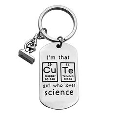 i'm that cute girl who loves science dog tag keychain with clip