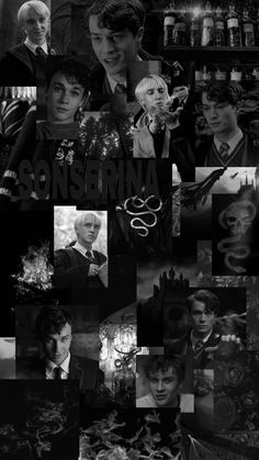 some harry potter collages are shown in black and white with the words, sonderia