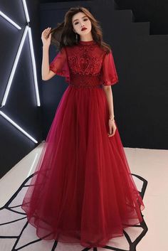 Gaun Koktail, डिजाइनर कपड़े, Prom Dress Burgundy, Lace Long Prom Dress, Burgundy Evening Dress, Beaded Formal Dress, فستان سهرة, Tulle Lace, Long Prom Dress