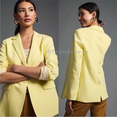 Anthropologie Button Back Blazer Jacket Suit Top Yellow Oversized Size M Nwot. Brand Name Crossed Over For No Returns. Spring Business Casual Blazer With Buttons, Trendy Button-up Blazer For Work, Button-up Outerwear With Button Cuffs For Work, Oversized Blazer With Buttons For Office, Trendy Business Casual Blazer With Buttons, Oversized Spring Blazer With Button Closure, Classic Spring Blazer With Buttons, Oversized Button-up Blazer, Chic Button-up Blazer With Snap Buttons