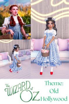 the wizard of oz movie poster with two girls in dresses and red shoes holding baskets